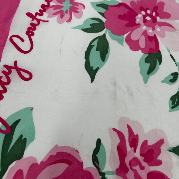 JUICY COUTURE *Flawed* Pink White Green Floral Rose Square Scarf Shawl Polyester - Picture 4 of 5